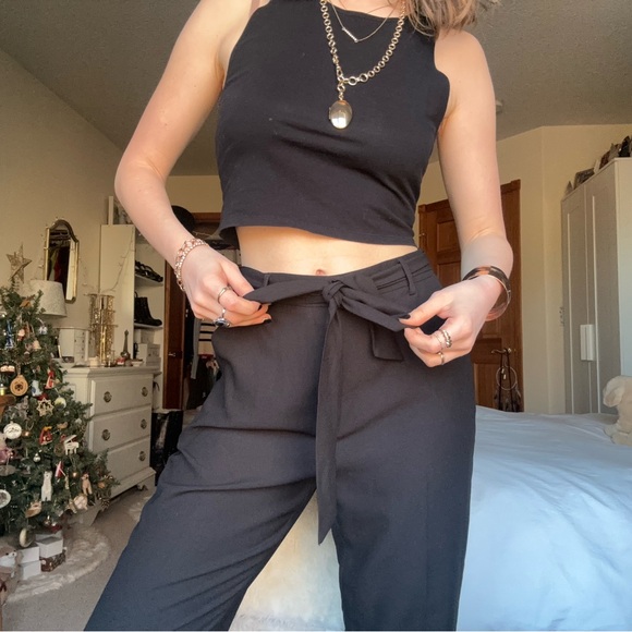 forever 21 black pleated paperbag waist trousers - Picture 4 of 14